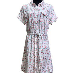 NWOT Levis Snap Front Dress Short Sleeve White/Floral Belted Cotton Sz 12 .e